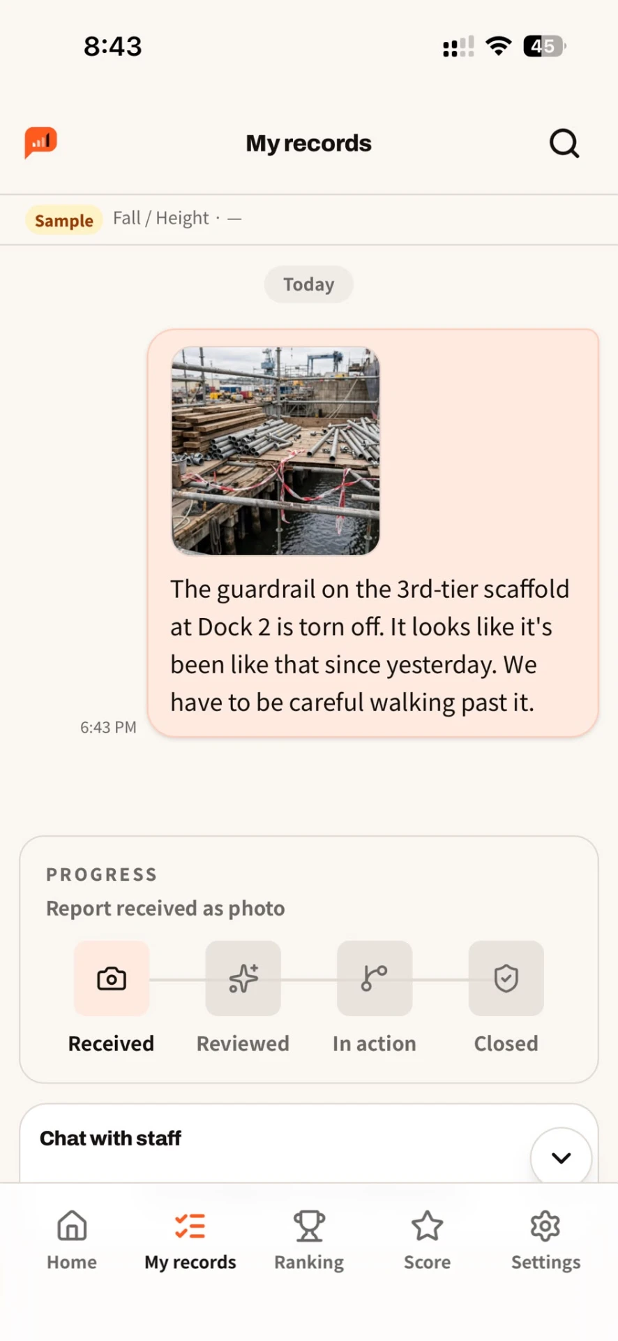 Hazard report screenshot